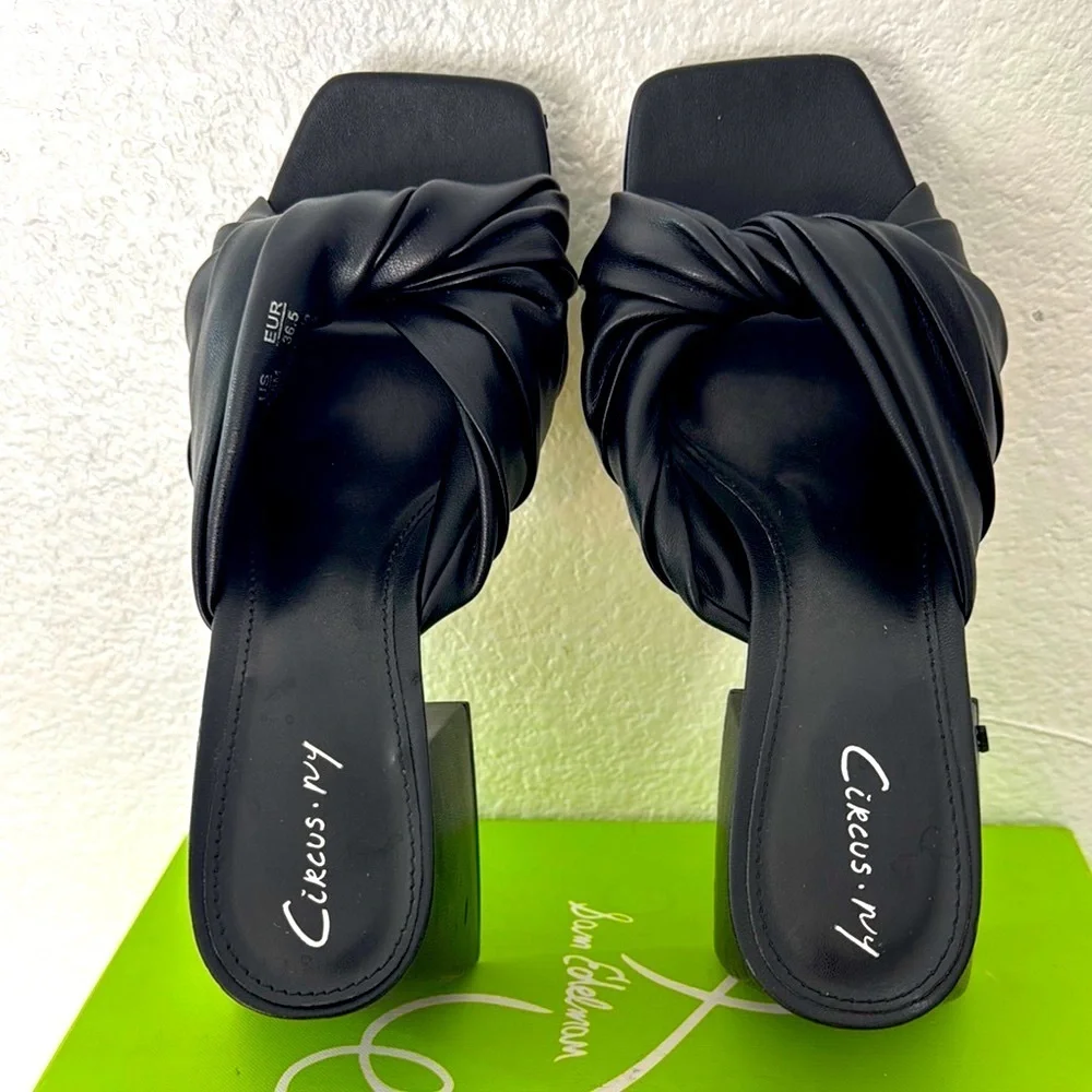 SAM EDELMAN Circus Marianna Black Size 6 1/2 Open Toe Block Heel Slide Sandals